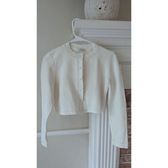 Sandro Paris Pearl Trim Cream Knit Cropped Cardigan Sweater - Picture 4 of 6